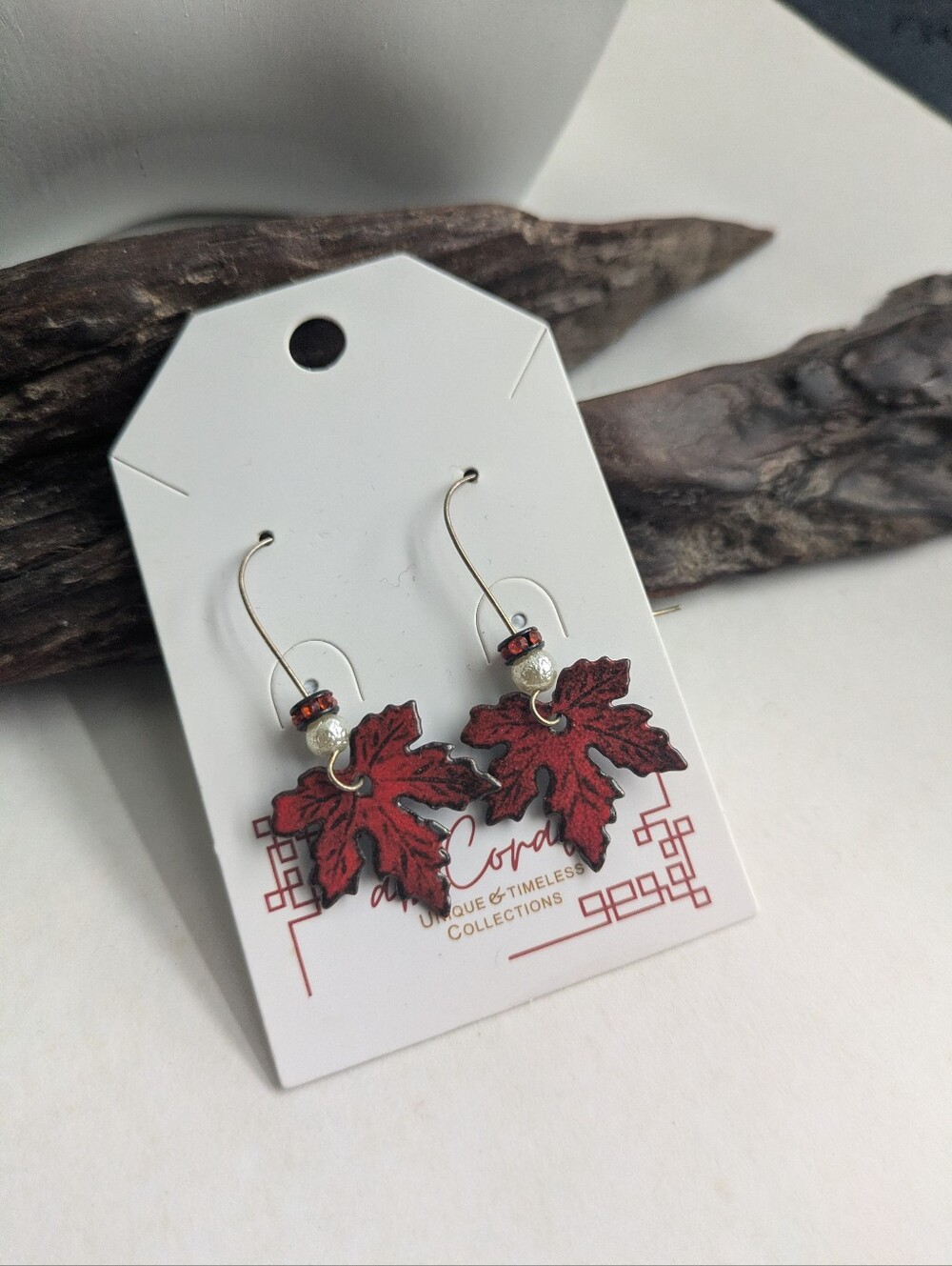 Red Maple Leaf Dangle Enamel Earrings - Fall Jewelry